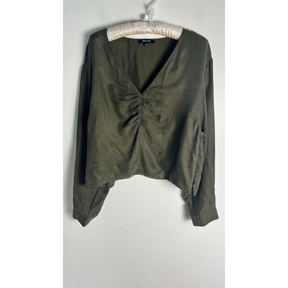 MADEWELL Womens Green Ruched Drapey Brushed Fabric V-Neck Top Sz 14 - Picture 6 of 14